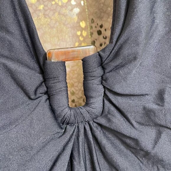 Helen John Black Halter Plunge Tortiose One Piece Swimsuit, Small - Picture 3 of 9